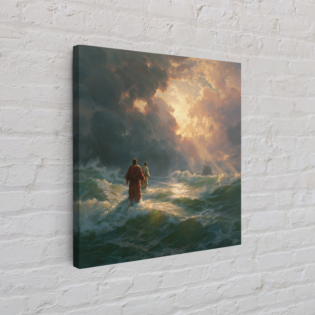 Jesus Walking On Stormy Sea Wall Art, Christian Canvas Print, Biblical Ocean Painting, Faith Gift, Dramatic Home Decor, For Living Room