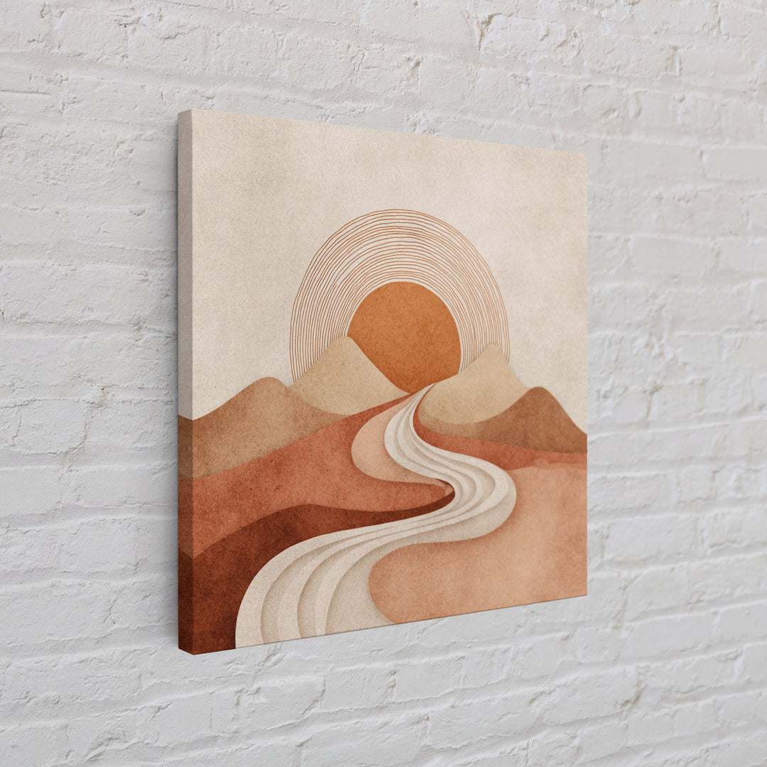 Boho Desert Landscape Wall Art, Terracotta Sunset Canvas Print, Southwestern Minimalist Decor, Earth Tone Living Room Art
