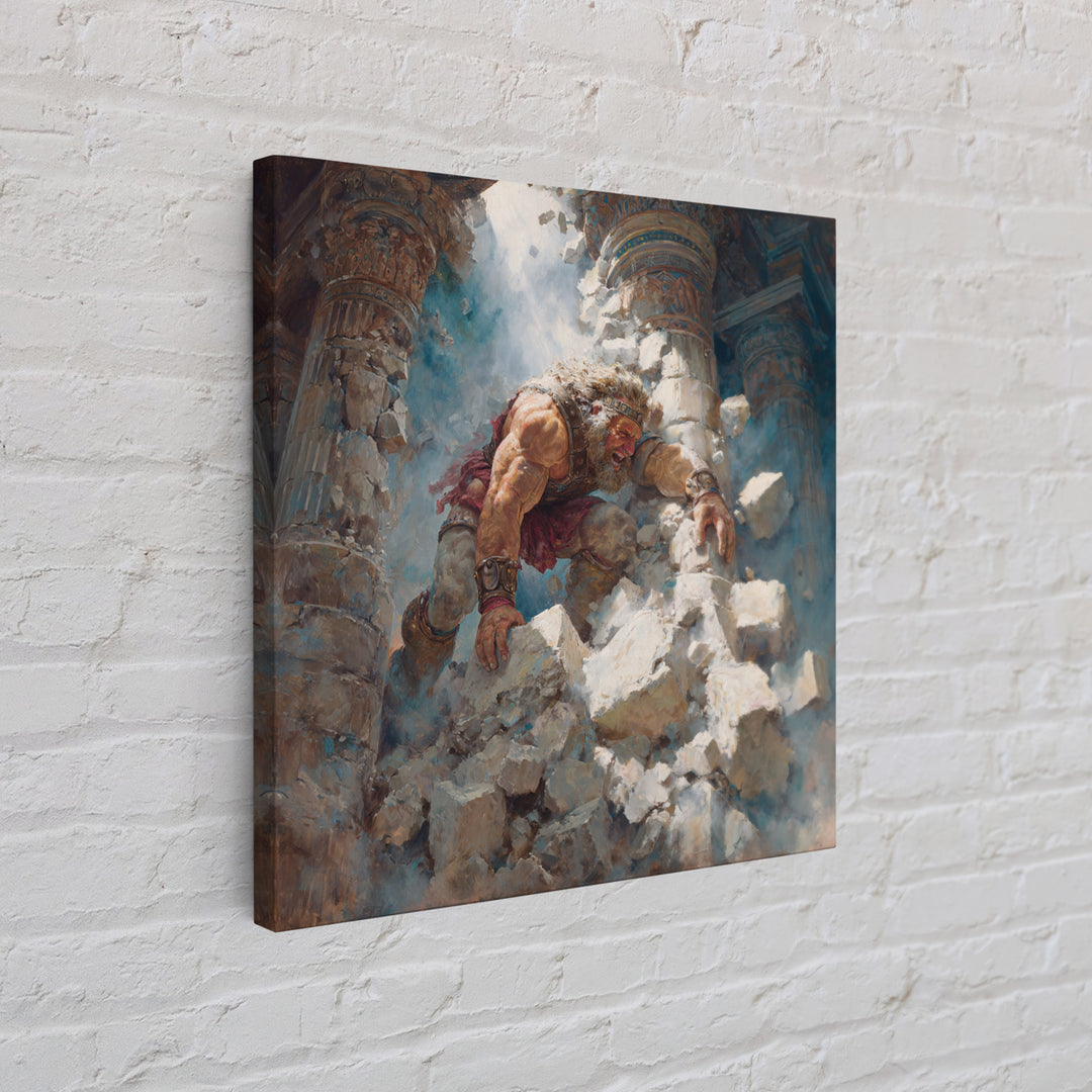 Ancient Titan Warrior In Crumbling Temple Wall Art, Greek Mythology Canvas Print, Dramatic Fantasy Ruins Home Decor Gift For Him