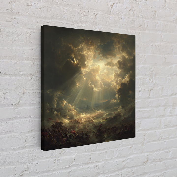 Heavenly Sunbeams Over Storm Clouds Canvas Print, Dramatic Spiritual Wall Art, Epic Landscape, Christian Decor, Statement Artwork