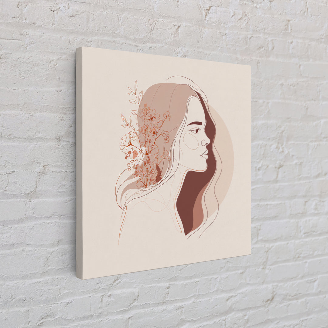 Terracotta Floral Woman Wall Art, Minimalist Line Portrait Canvas Print, Feminine Boho Decor, Neutral Bedroom Art Print For Her