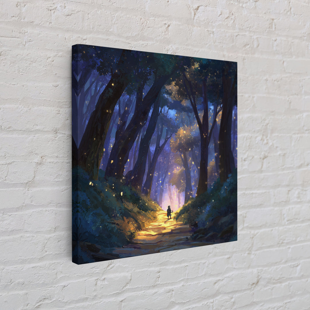 Enchanted Forest Path Wall Art, Whimsical Canvas Print, Firefly Woodland Decor, Fairy Tale Nursery Art, Magical Gift For Kids