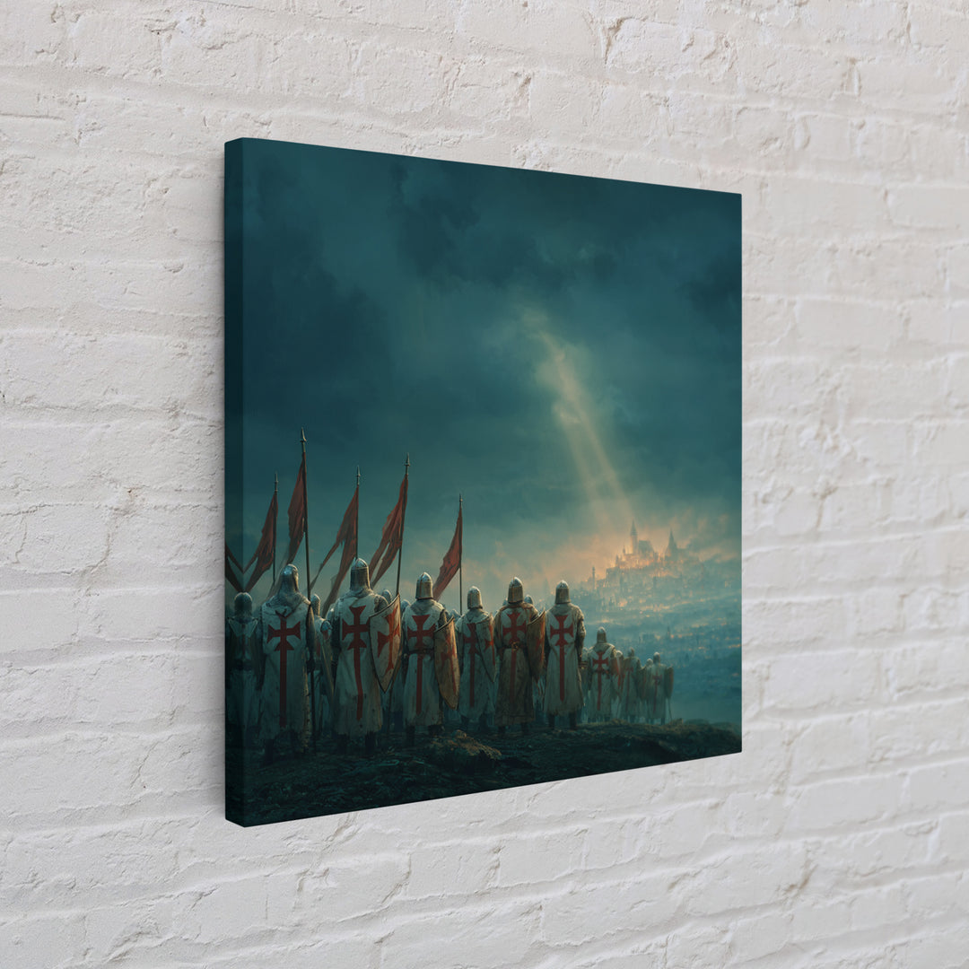 Templar Knights Over Misty Jerusalem Canvas Print, Medieval Fantasy Wall Art, Christian Decor, Crusader History Gift For Him