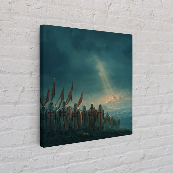 Templar Knights Over Misty Jerusalem Canvas Print, Medieval Fantasy Wall Art, Christian Decor, Crusader History Gift For Him