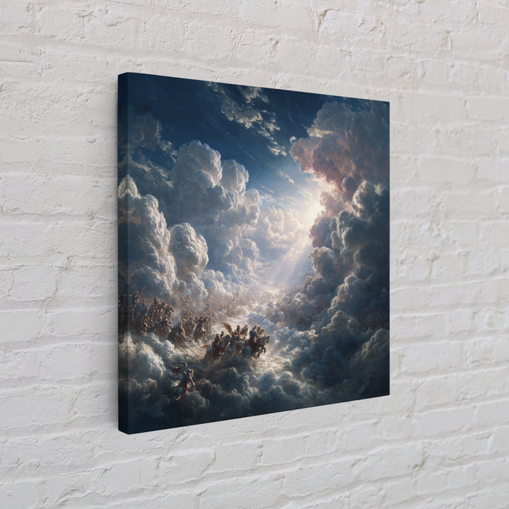 Angelic Battle In Storm Clouds Framed Canvas Print, Baroque Wall Art, Celestial Fantasy Art, Dramatic Spiritual Decor Print