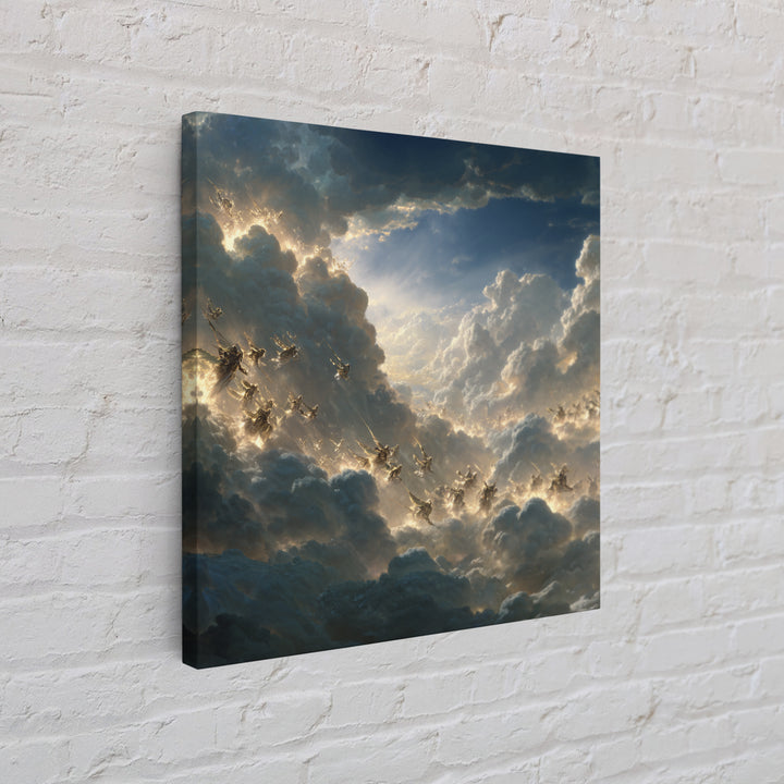 Angelic Riders In Storm Clouds Wall Art, Celestial Christian Canvas Print, Fantasy Sky Battle, Spiritual Living Room Decor