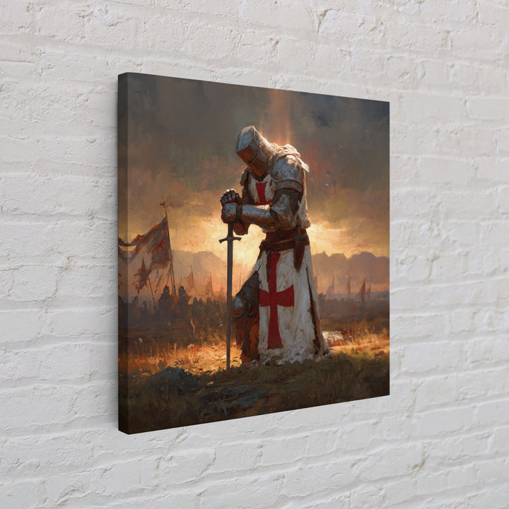 Kneeling Templar Knight In Battle Canvas Print, Medieval Christian Wall Art, Crusader Artwork Gift For Him, Man Cave Decor