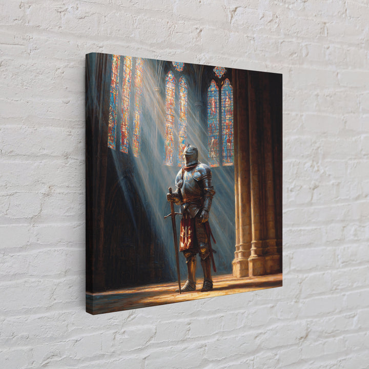 Armored Knight In Cathedral Light Wall Art, Medieval Fantasy Oil Painting, Gothic Decor, Dark Academia, Living Room Decor, Gift For Him