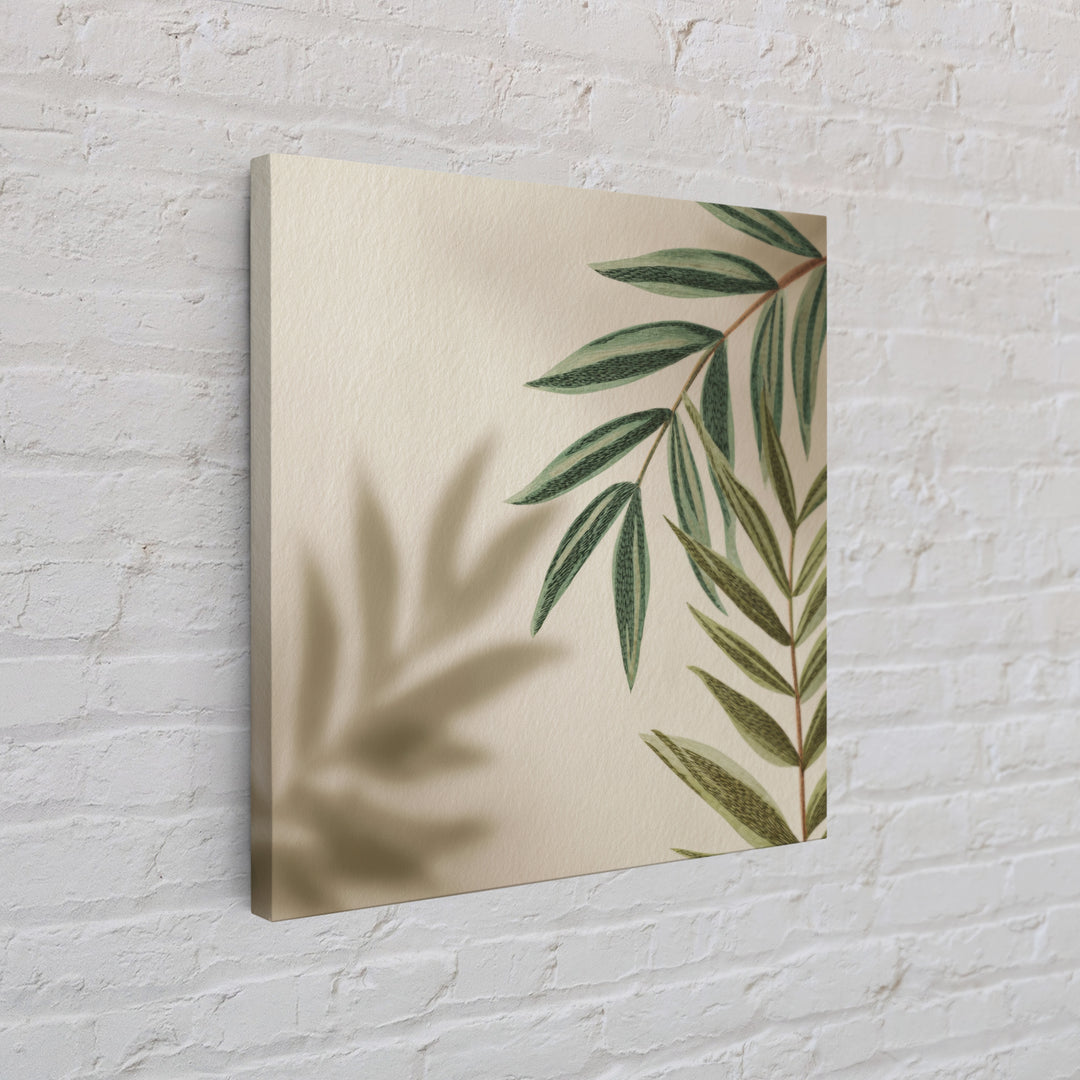Olive Green Botanical Leaves Wall Art, Minimalist Nature Canvas Print, Japandi Neutral Home Decor For Living Room And Bedroom