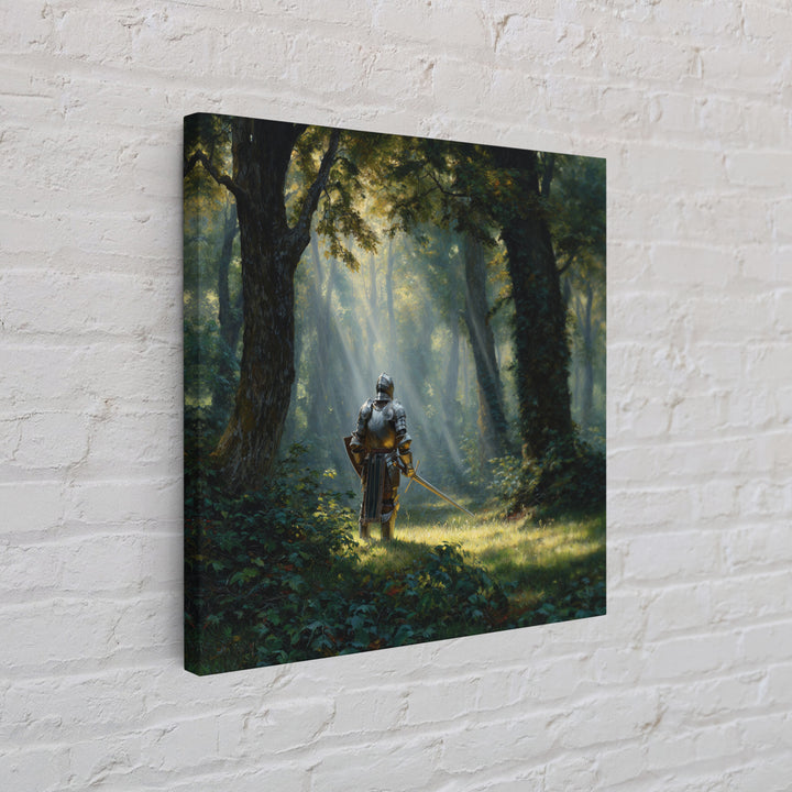 Armored Knight In Sunlit Forest Wall Art, Fantasy Canvas Print, Medieval Woodland Decor For Game Room Office And Home Decor