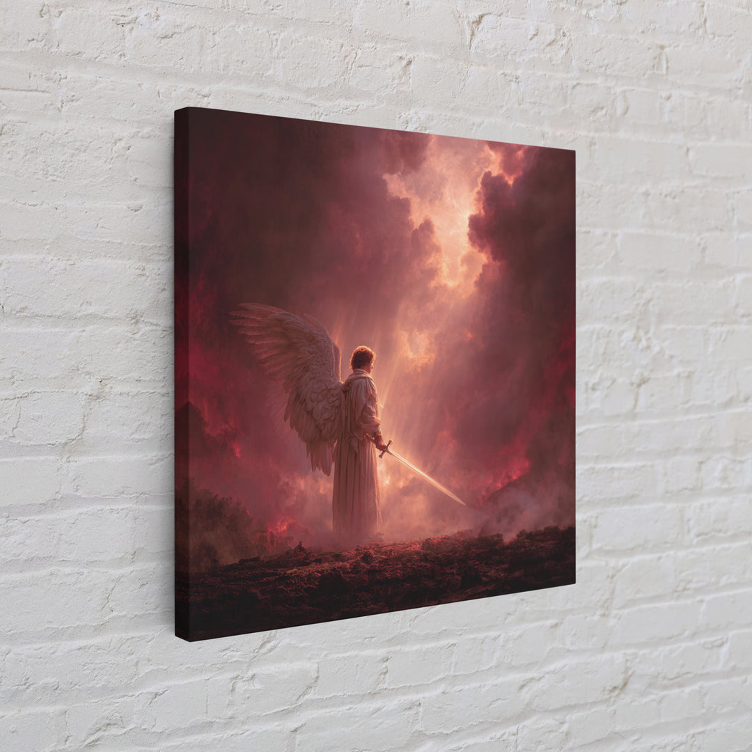 Angel Warrior With Sword Wall Art, Dark Fantasy Canvas Print, Christian Spiritual Decor, Gothic Celestial Statement Artwork