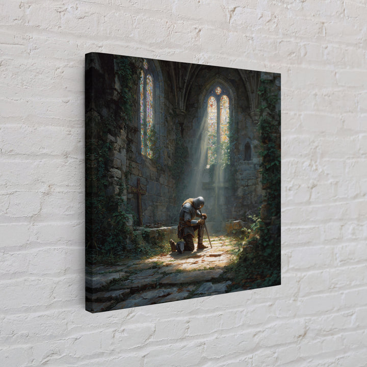 Kneeling Knight In Ruined Chapel Wall Art, Medieval Fantasy Canvas Print, Gothic Decor, Christian Artwork, Fine Art Print