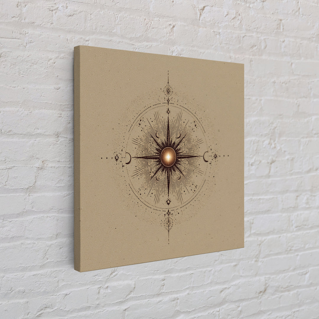 Celestial Sun And Moon Compass Wall Art, Mystical Zodiac Canvas Print, Boho Spiritual Decor For Meditation Room And Home Office