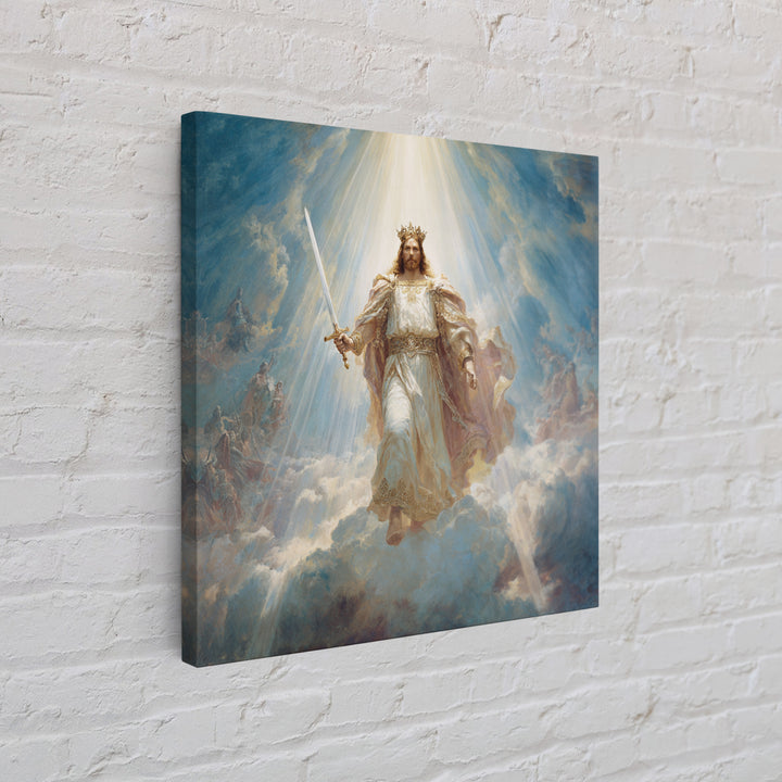 Radiant Jesus Warrior In Clouds Wall Art, Christian Framed Canvas Print, Biblical Religious Home Decor Gift For Prayer Room