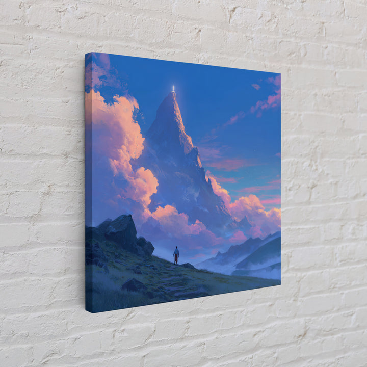Glowing Fantasy Mountain Canvas Print, Epic Landscape Wall Art, Blue Sky Adventure Decor, Dreamy Nature Art, Gift For Him