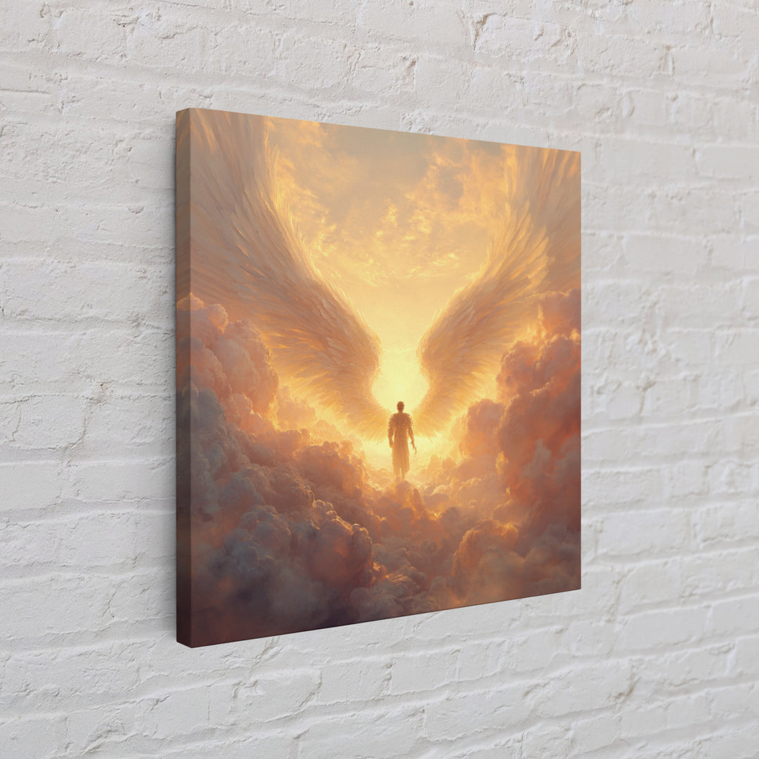 Angel Wings In Golden Clouds Canvas Print, Celestial Wall Art, Spiritual Heaven Decor, Guardian Angel Gift For Her, Nursery Wall Decor