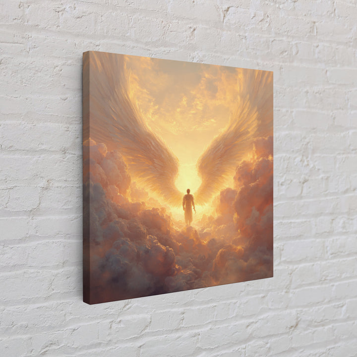Angel Wings In Golden Clouds Canvas Print, Celestial Wall Art, Spiritual Heaven Decor, Guardian Angel Gift For Her, Nursery Wall Decor