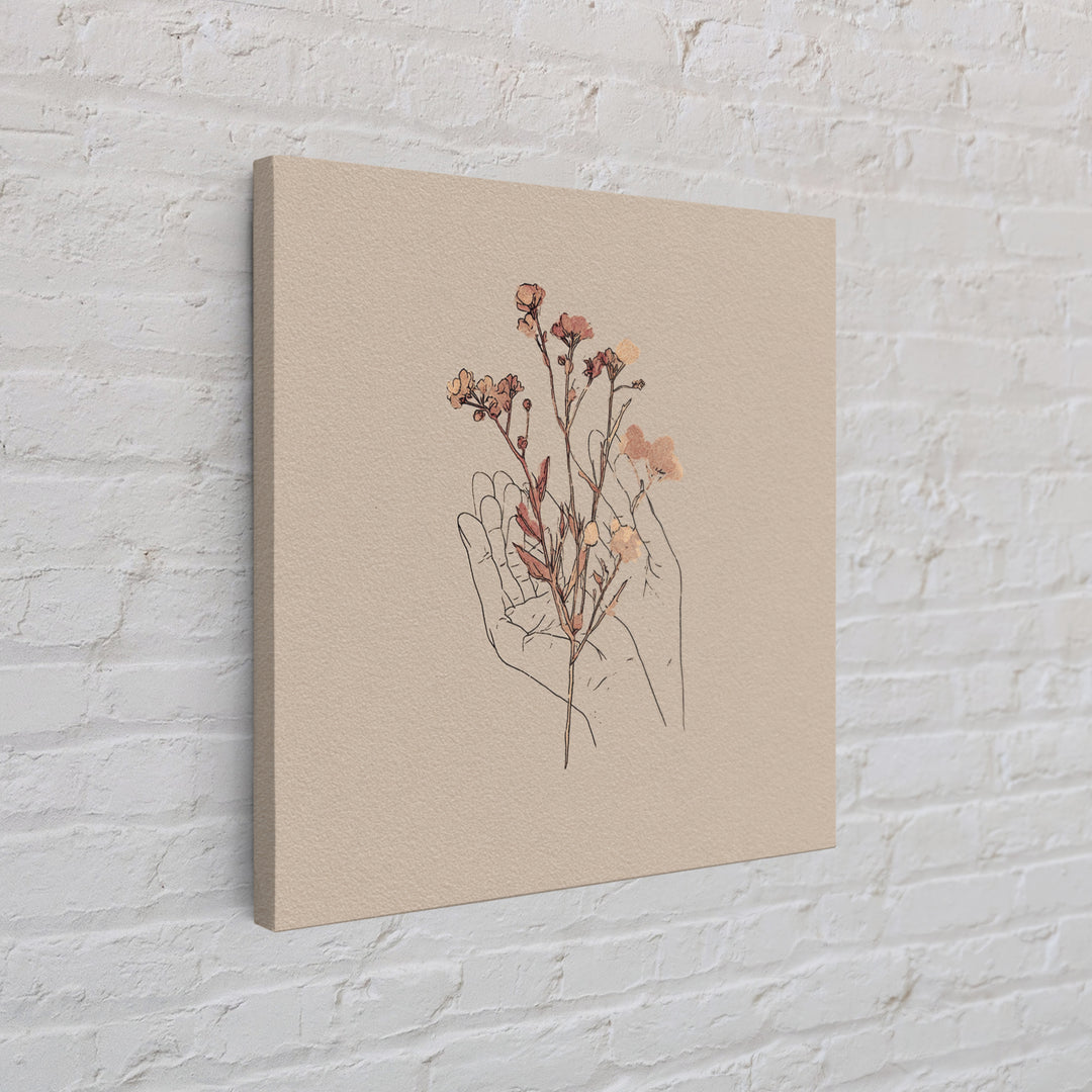 Delicate Hand With Wildflowers Wall Art, Feminine Botanical Line Art Canvas Print, Minimalist Bedroom Decor Gift For Her