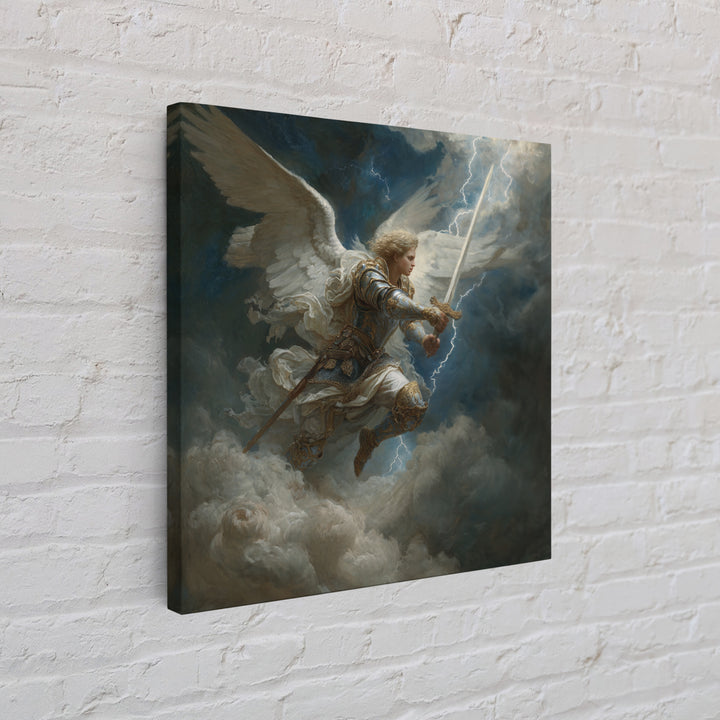 Archangel Warrior With Lightning Sword Canvas Print, Dramatic Christian Wall Art, Fantasy Angel Decor, Spiritual Gift For Him