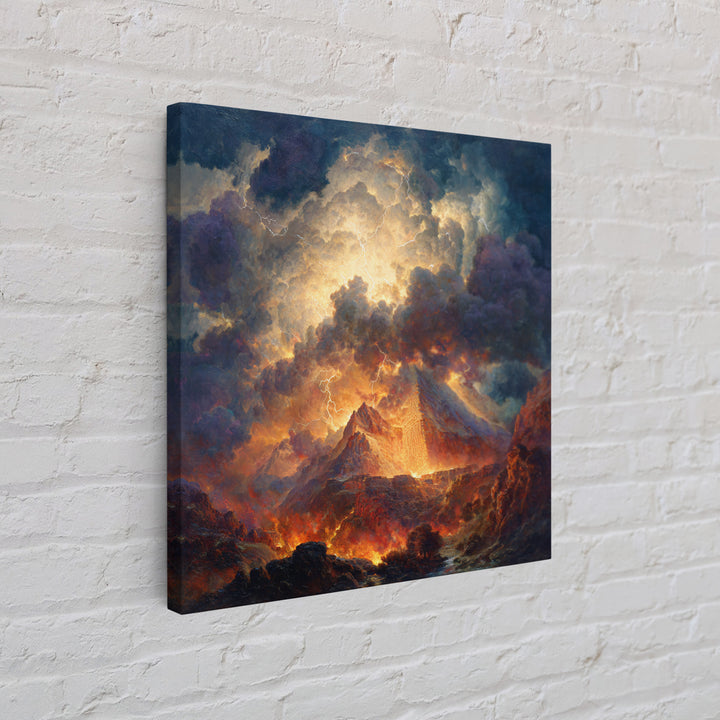 Volcanic Pyramid Storm Canvas Print, Fantasy Landscape Wall Art, Dramatic Lightning Decor, Dark Academia Statement Artwork