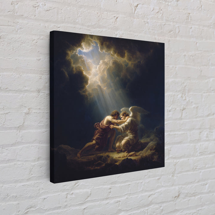 Guardian Angel Comforting Man Canvas Print, Biblical Wall Art, Religious Fine Art, Spiritual Home Decor Gift For Her And Him