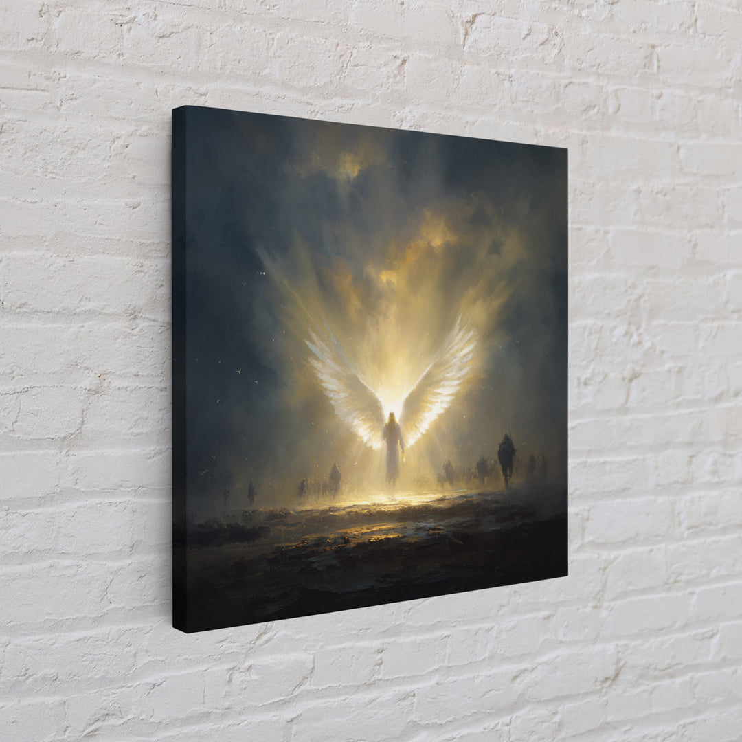 Radiant Angel With Golden Wings Canvas Print, Spiritual Wall Art, Fantasy Artwork, Christian Gift, Dramatic Home Decor, Fine Art Print