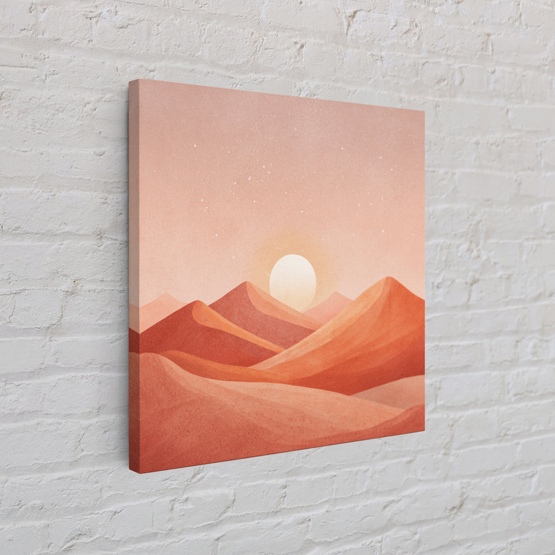 Blush Desert Mountains Sunrise Wall Art, Warm Terracotta Landscape Canvas Print, Modern Boho Living Room Decor Above Bed