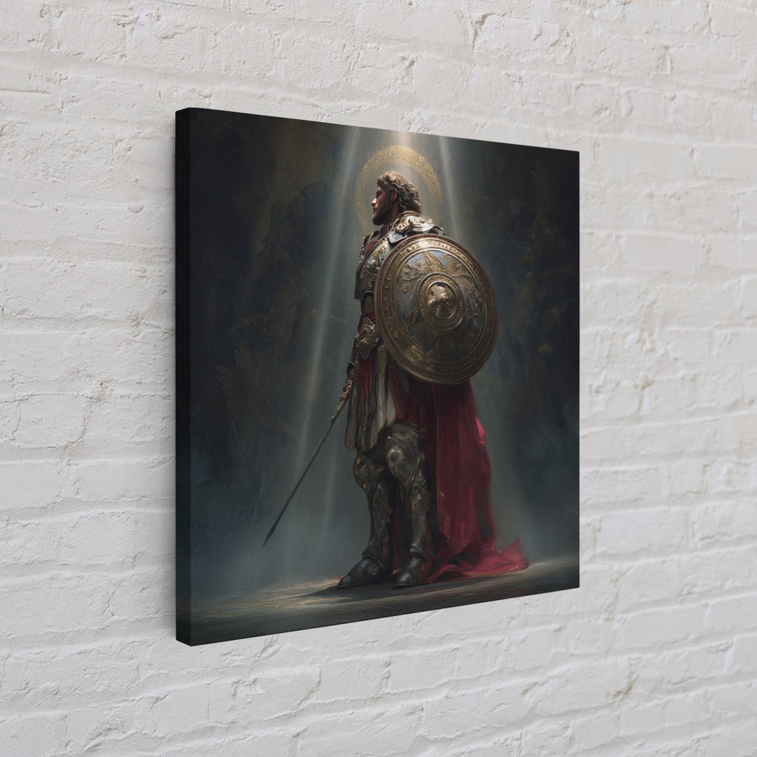 Angelic Warrior With Shield Framed Canvas Print, Dark Fantasy Wall Art, Renaissance Knight Decor For Dramatic Home Decor