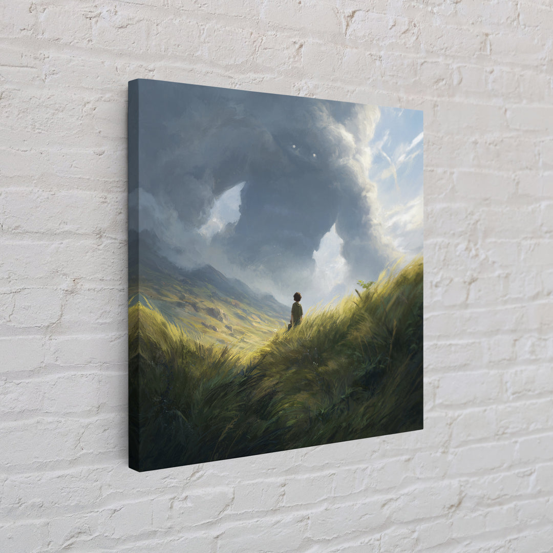 Lone Wanderer In Stormy Mountain Valley Wall Art, Fantasy Landscape Painting, Moody Nature Decor, Large Canvas Print, Home Decor