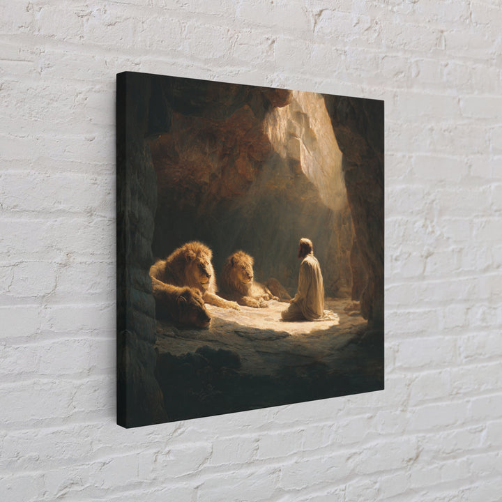 Daniel With Lions In Cave Wall Art, Biblical Christian Canvas Print, Jesus Artwork, Religious Home Decor Gift For Prayer Room