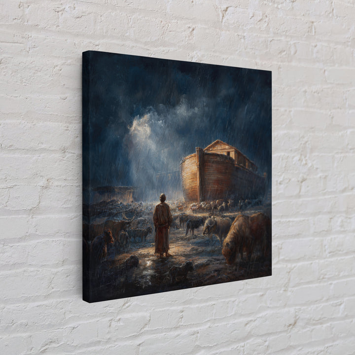 Noahs Ark In Stormy Rain With Animals Canvas Print, Biblical Wall Art, Christian Decor, Dramatic Nursery Or Living Room Art