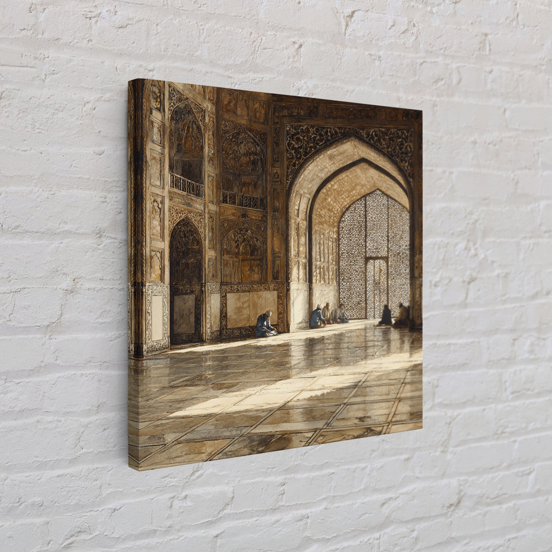 Ornate Mosque Interior Prayer Wall Art, Islamic Architecture Canvas Print, Ramadan Decor, Spiritual Home Decor, Muslim Gift