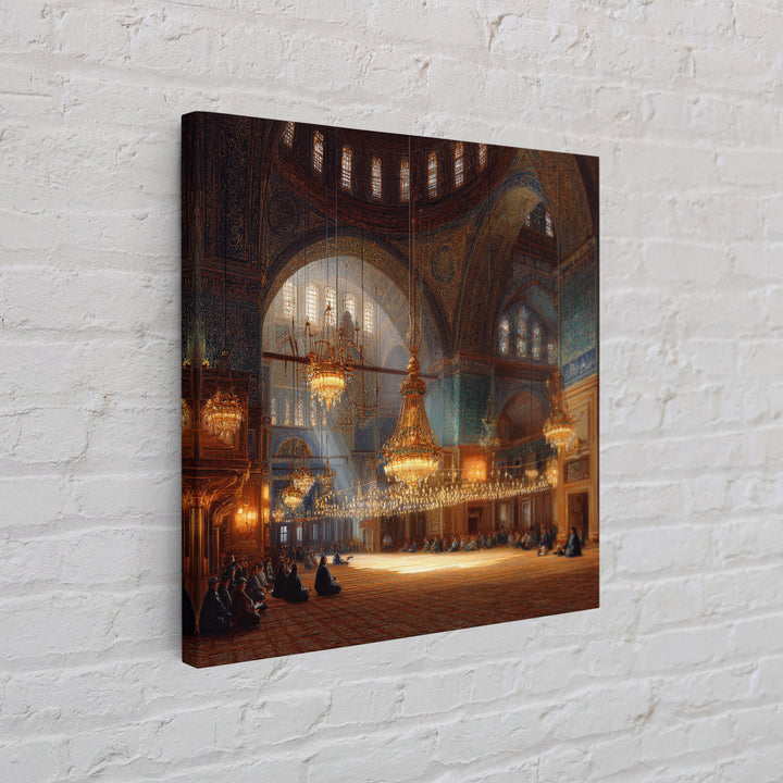 Ornate Mosque Interior With Chandeliers Wall Art, Islamic Architecture Framed Canvas Print, Prayer Room Decor, Luxury Wall Decor