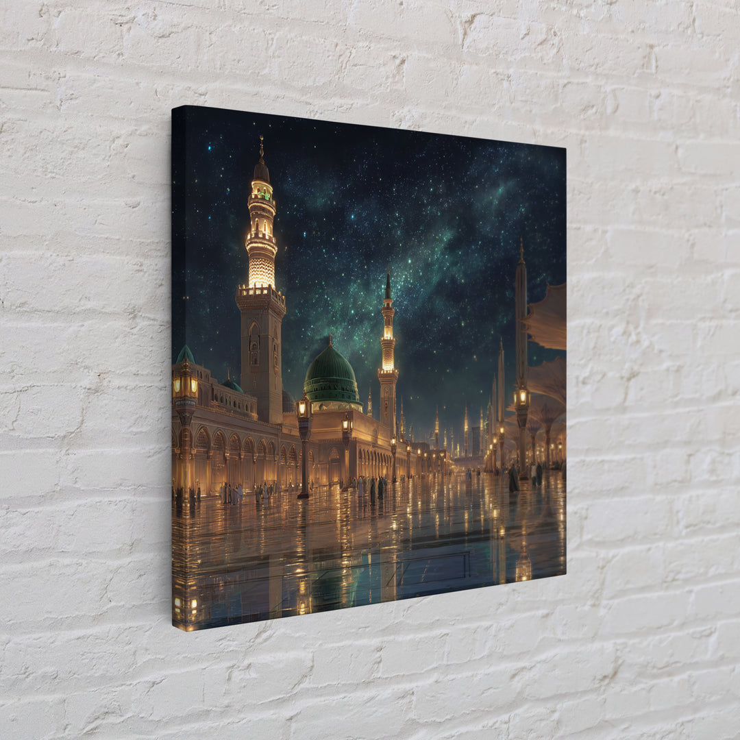Starry Mosque Courtyard At Night Canvas Print, Islamic Architecture Wall Art, Celestial Decor, Muslim Home Decor Gift Idea