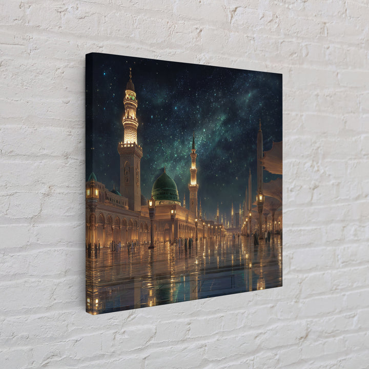 Starry Mosque Courtyard At Night Canvas Print, Islamic Architecture Wall Art, Celestial Decor, Muslim Home Decor Gift Idea