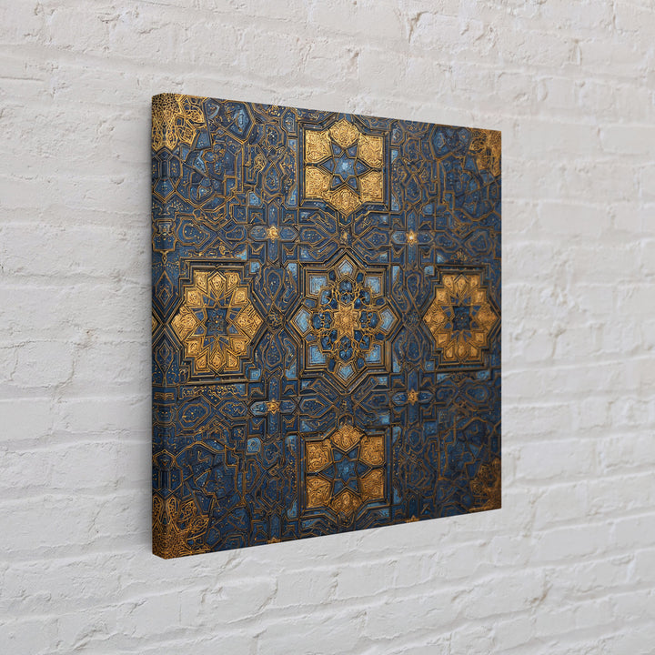 Blue Gold Islamic Geometric Tile Canvas Print, Moroccan Wall Art, Arabic Pattern Decor For Prayer Room And Modern Home Decor