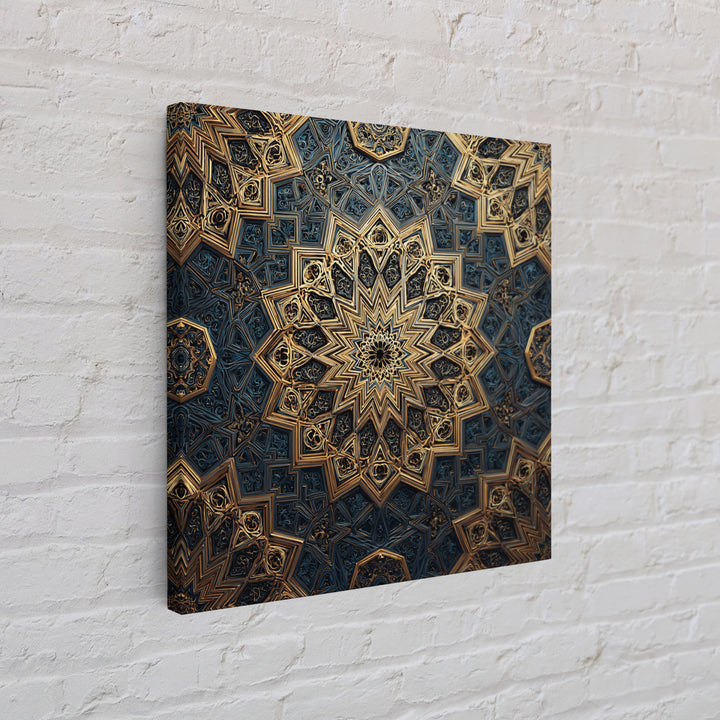 Blue Gold Islamic Geometric Mandala Wall Art, Sacred Geometry Pattern, Moroccan Tile Decor, Meditation Room Statement Print