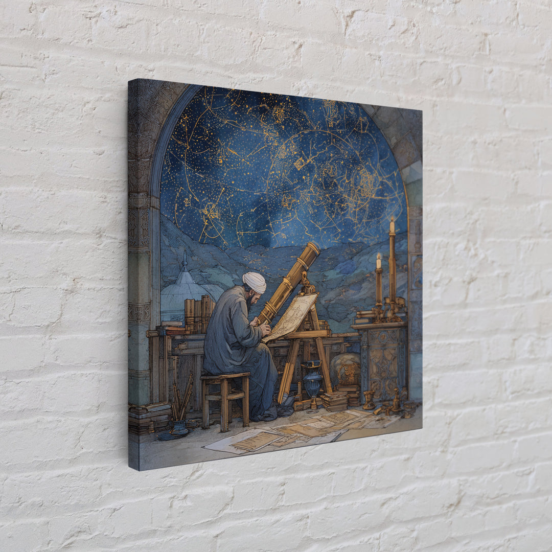 Medieval Astronomer Observatory Wall Art, Celestial Star Map Illustration, Islamic Science Decor, Astrology Canvas Print