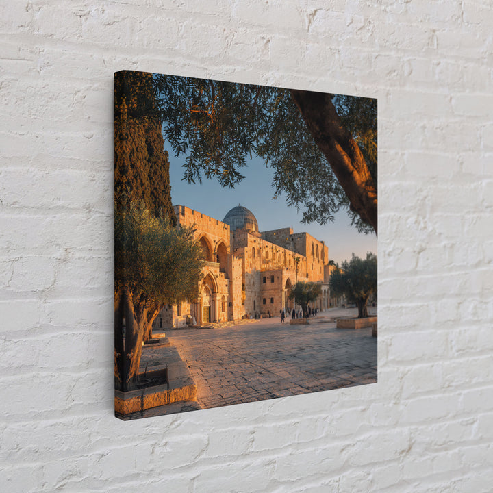 Golden Jerusalem Mosque Courtyard Wall Art, Islamic Architecture Print, Olive Tree Decor, Spiritual Travel Poster, Middle Eastern Decor