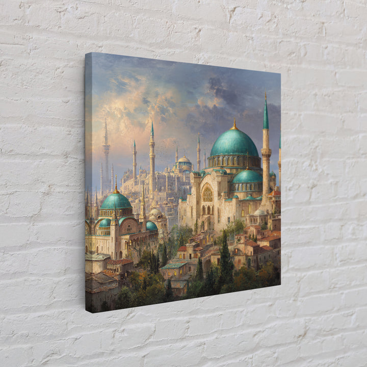 Turquoise Domed Istanbul Mosque Canvas Print, Islamic Architecture Wall Art, Middle Eastern Decor, Elegant Travel Poster