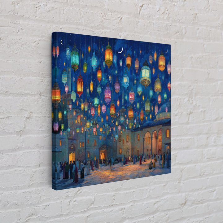 Colorful Ramadan Lanterns Over Courtyard Wall Art, Islamic Canvas Print, Arabic Home Decor, Eid Gift, Mystical Night Scene