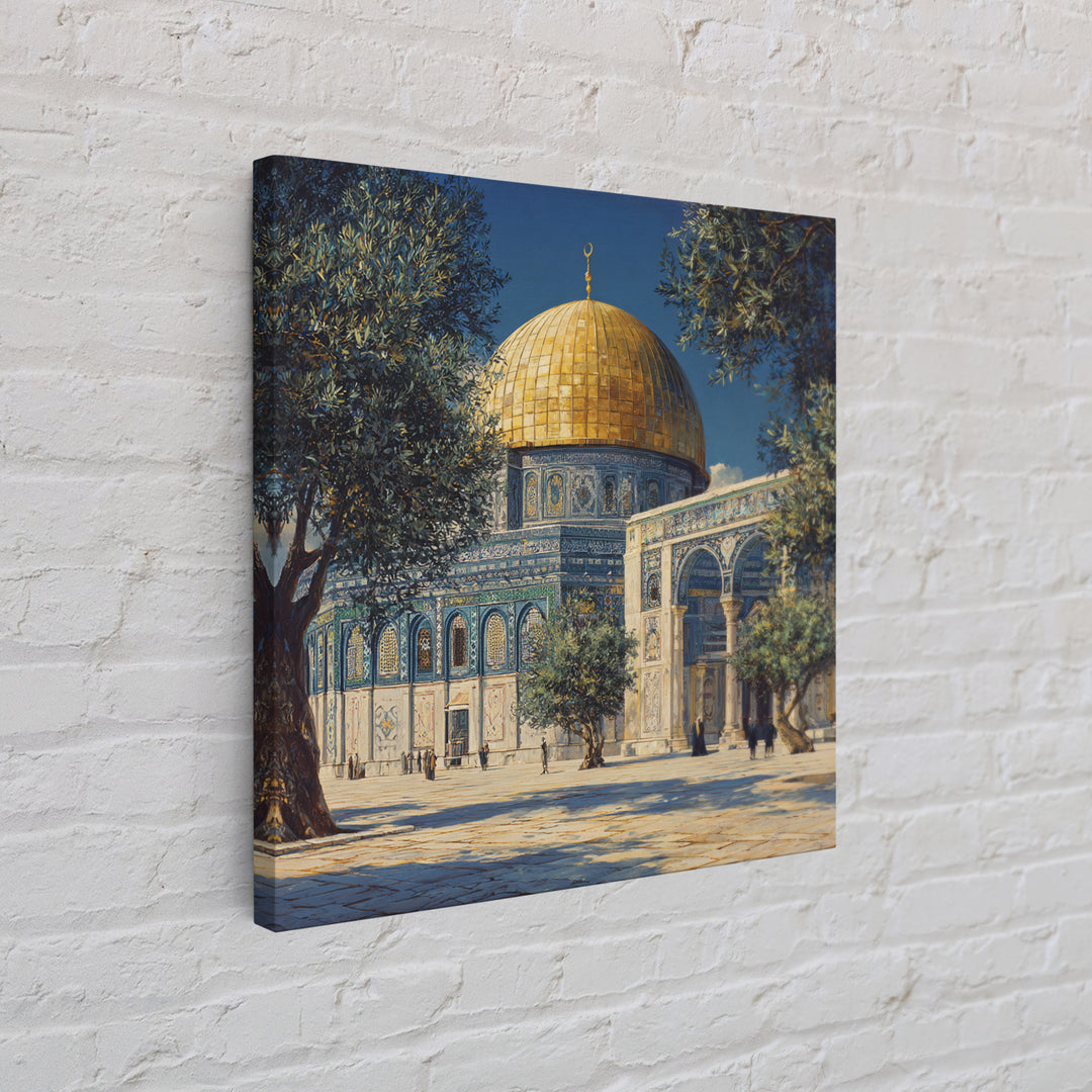 Golden Dome Jerusalem Courtyard Wall Art, Islamic Architecture Canvas Print, Mosque Decor, Middle Eastern Travel Poster Print
