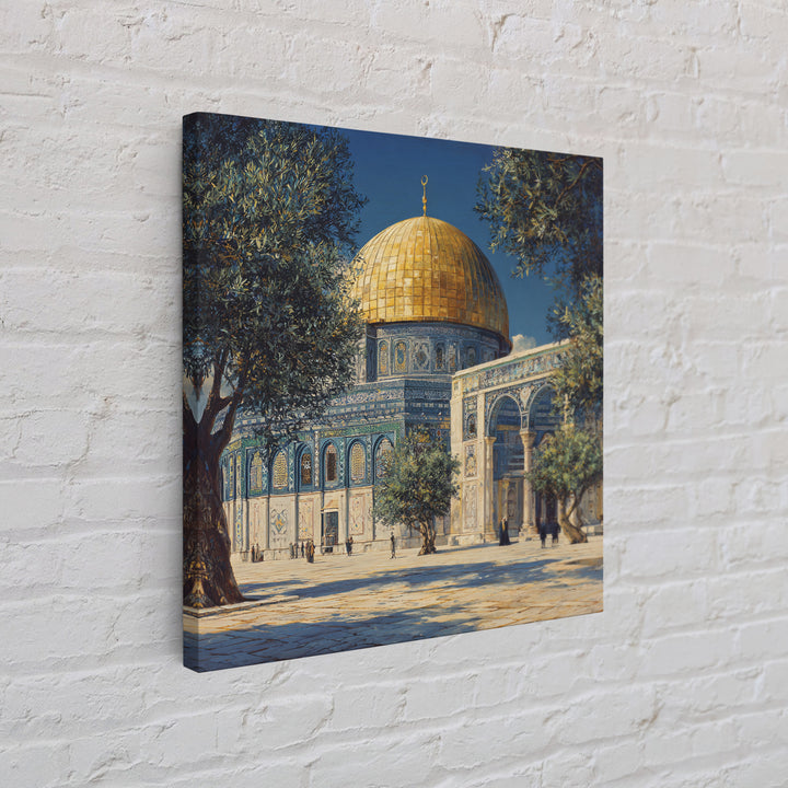 Golden Dome Jerusalem Courtyard Wall Art, Islamic Architecture Canvas Print, Mosque Decor, Middle Eastern Travel Poster Print