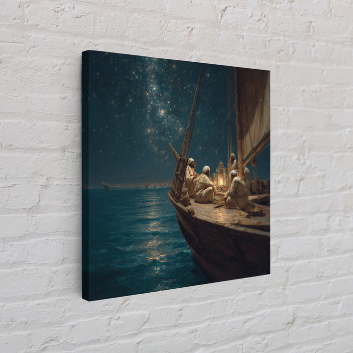 Starlit Arabian Sailboat Canvas Print, Nautical Wall Art, Ocean Night Seascape, Coastal Decor, Travel Inspired Art, Starry Sky
