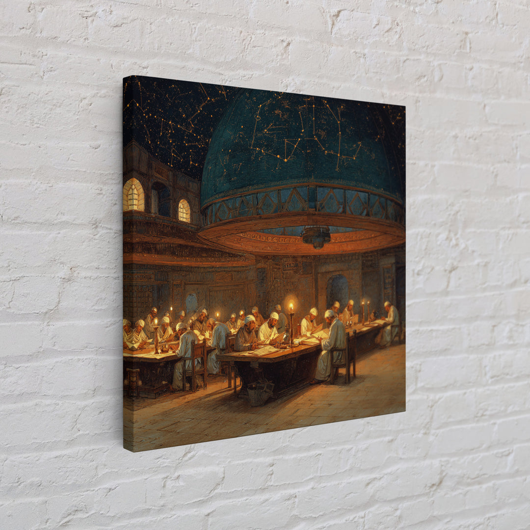 Medieval Astronomy Scholars Canvas Print, Celestial Observatory Wall Art, Islamic Golden Age Decor, Dark Academia Gift For Him