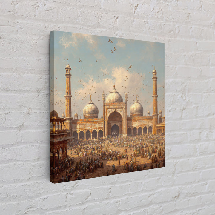 Grand Mosque Courtyard Framed Canvas Print, Islamic Architecture Wall Art, Spiritual Home Decor, Eid Gift, Living Room Art