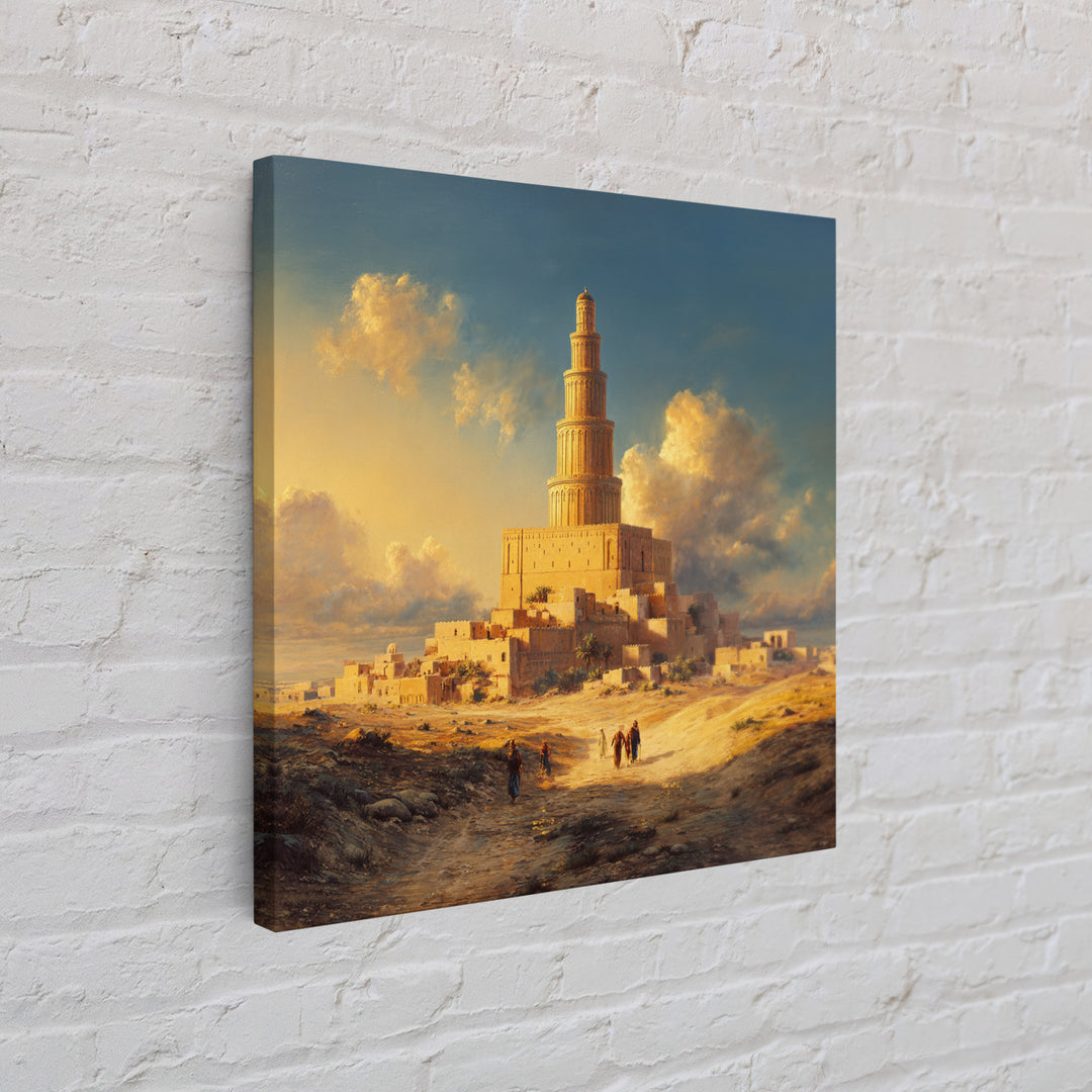 Golden Desert Tower Of Babylon Canvas Print, Ancient Middle Eastern Landscape Wall Art For Living Room, Office Decor Gift