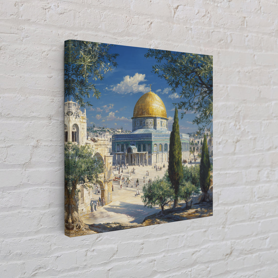 Golden Dome Of The Rock Jerusalem Canvas Print, Islamic Architecture Painting, Holy Land Travel Poster, Prayer Room Decor