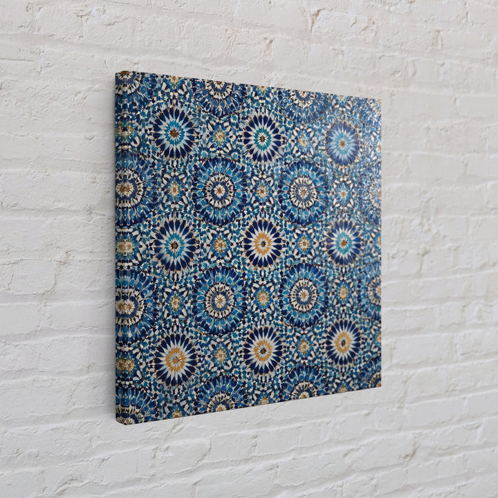 Blue Moroccan Zellige Tile Pattern Wall Art, Geometric Wall Decor, Islamic Home Decor, Mediterranean Canvas Print For Entryway