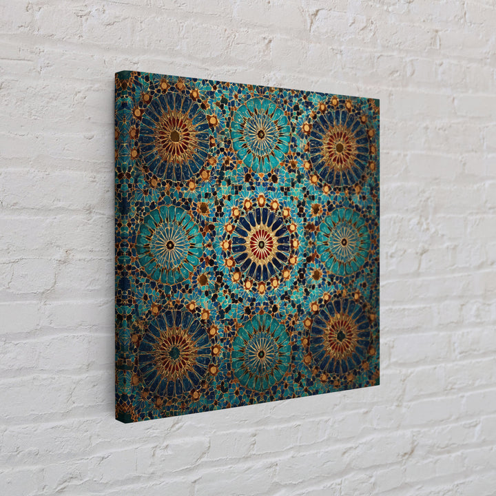 Turquoise Moroccan Tile Mosaic Wall Art, Geometric Islamic Canvas Print, Boho Wall Decor, Mediterranean Home Decor Gift Idea